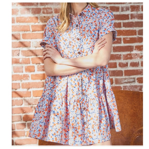 46 Boho Basic Collared Floral Short Sleeve Tiered Dress - Picture 10 of 10